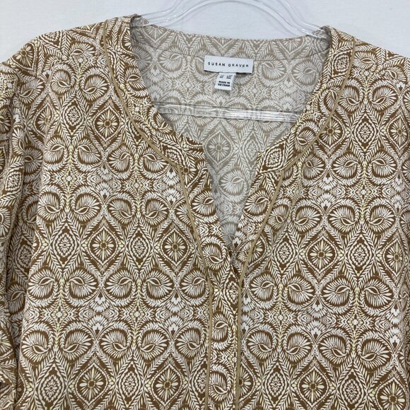 Susan Graver sz 3X Boho Abstract Print Split Neck 3/4 Sleeve Stretch Knit Tunic - Picture 3 of 11